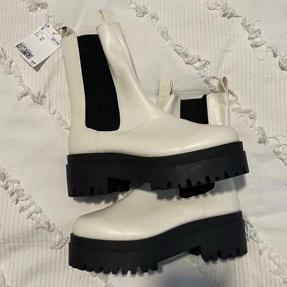 H&M Shoes Nwt White Hm Platform Sock Boots Poshmark